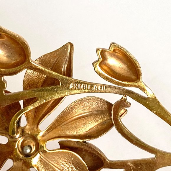 c1900 Andreas Daubs German Flower Seed Pearl 9K Double Gold Plate Antique Brooch - Picture 10 of 10